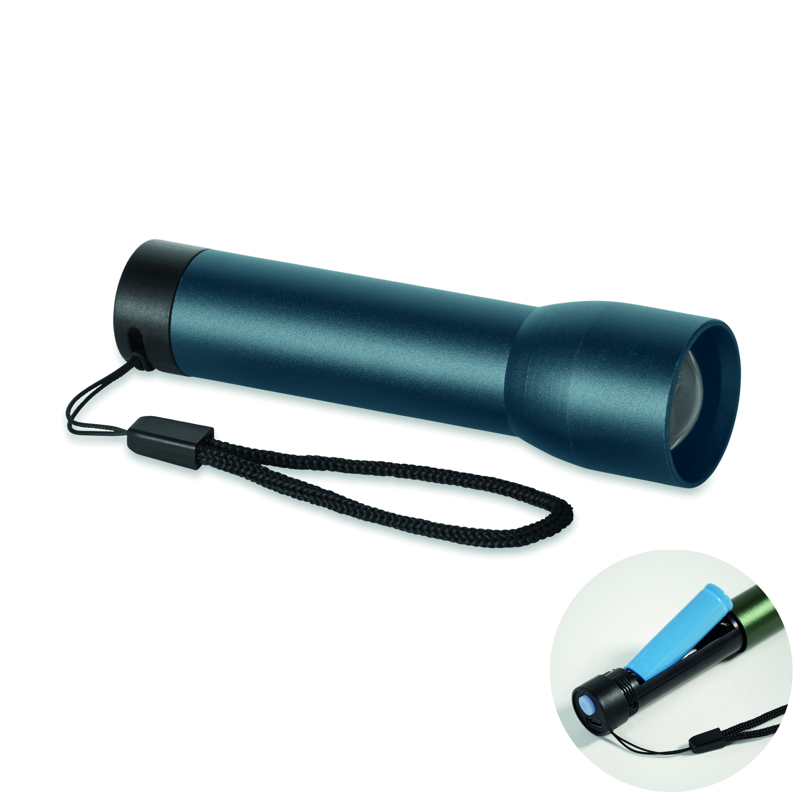 Lampe rechargeable alu recyclé personnalisable Lumezo Bleu marine